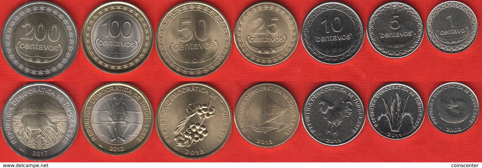 Timor - Leste Set Of 7 Coins: 1 - 200 Centavos 2003-2017 UNC - Timor