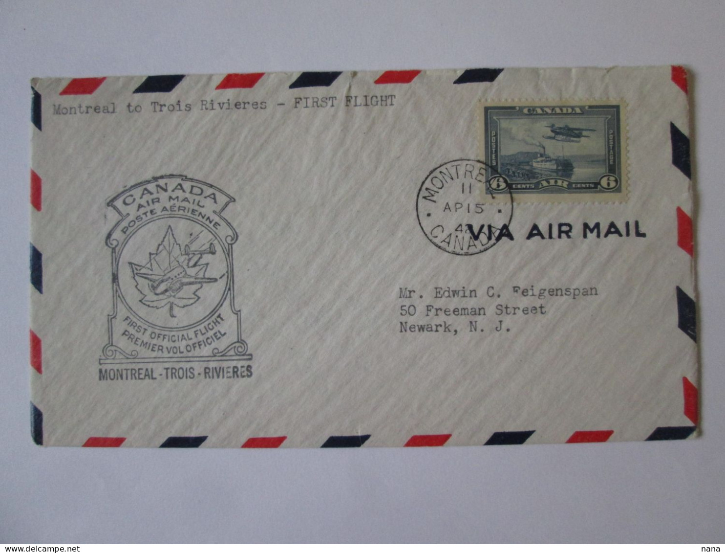 Canada/Montreal-Trois-Rivieres Premier Vol Officielle Enveloppe 1942/Official First Flight Cover 1942 - Premiers Vols