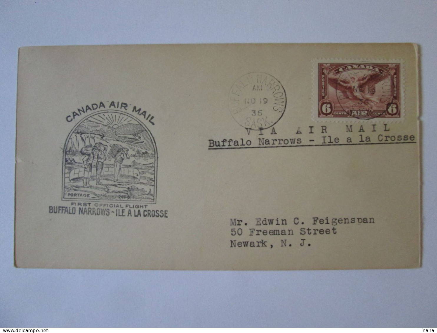 Canada/Buffalo Narrows Ile A La Crosse Premier Vol Officielle Enveloppe 1936/Official First Flight Cover 1936 - Primi Voli
