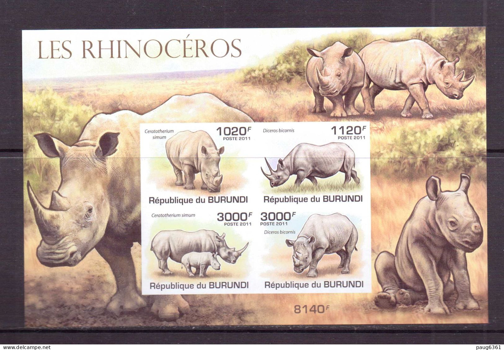 BURUNDI 2011 RHINOCEROS  YVERT N°B151 NEUF MNH** - Rhinocéros