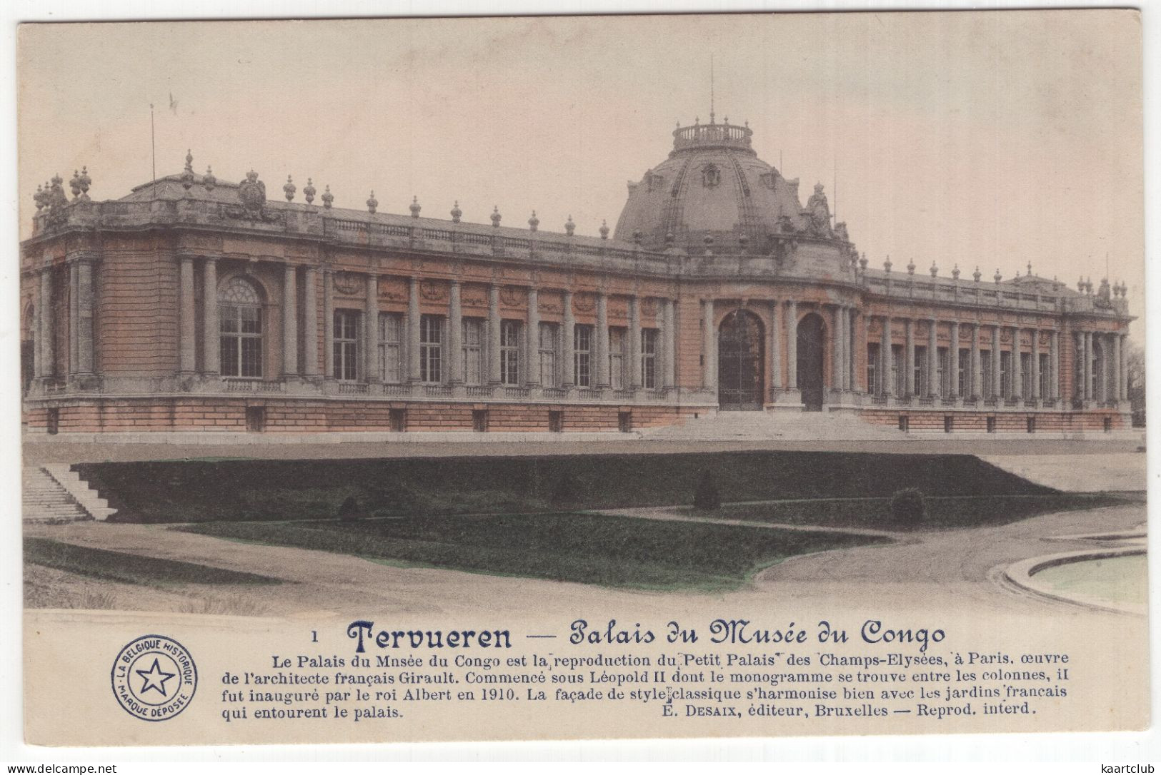 1 Tervueren - Palais Du Musée Du Congo - (Belgique/België) - E. Desaix, Editeur - Tervuren