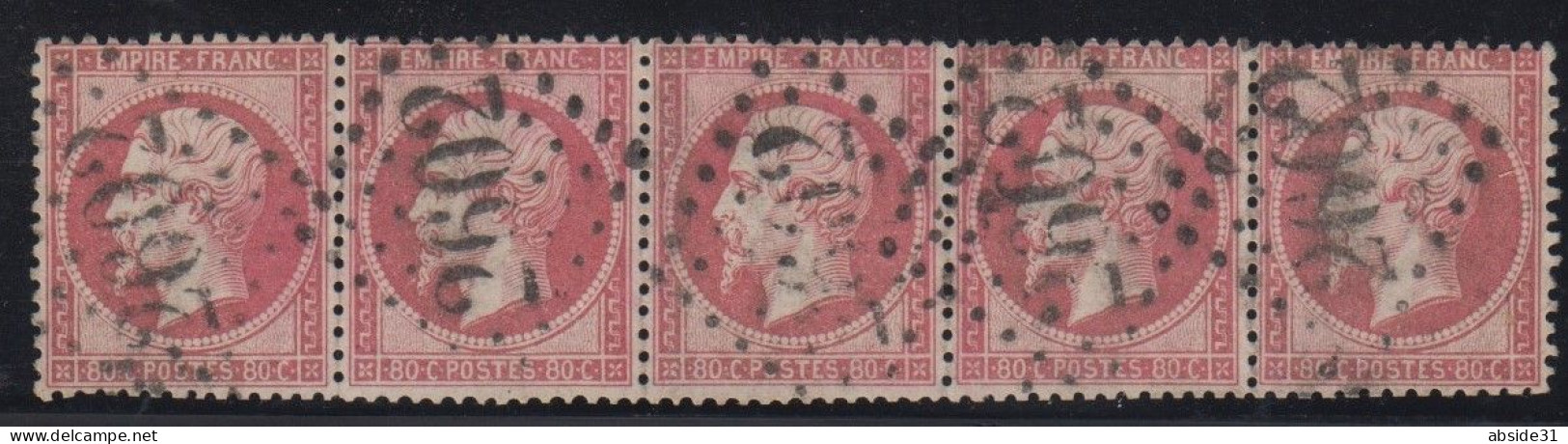 Napoléon N° 24 Bande De 5 Oblitérée - Cote : 650 € - 1862 Napoléon III