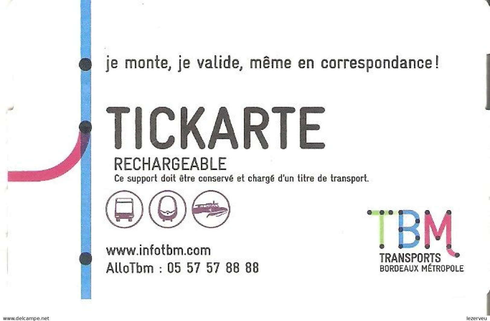 TITRE DE TRANSPORT TICKARTE TRAMWAY BORDEAUX 2 VOYAGES - Europa