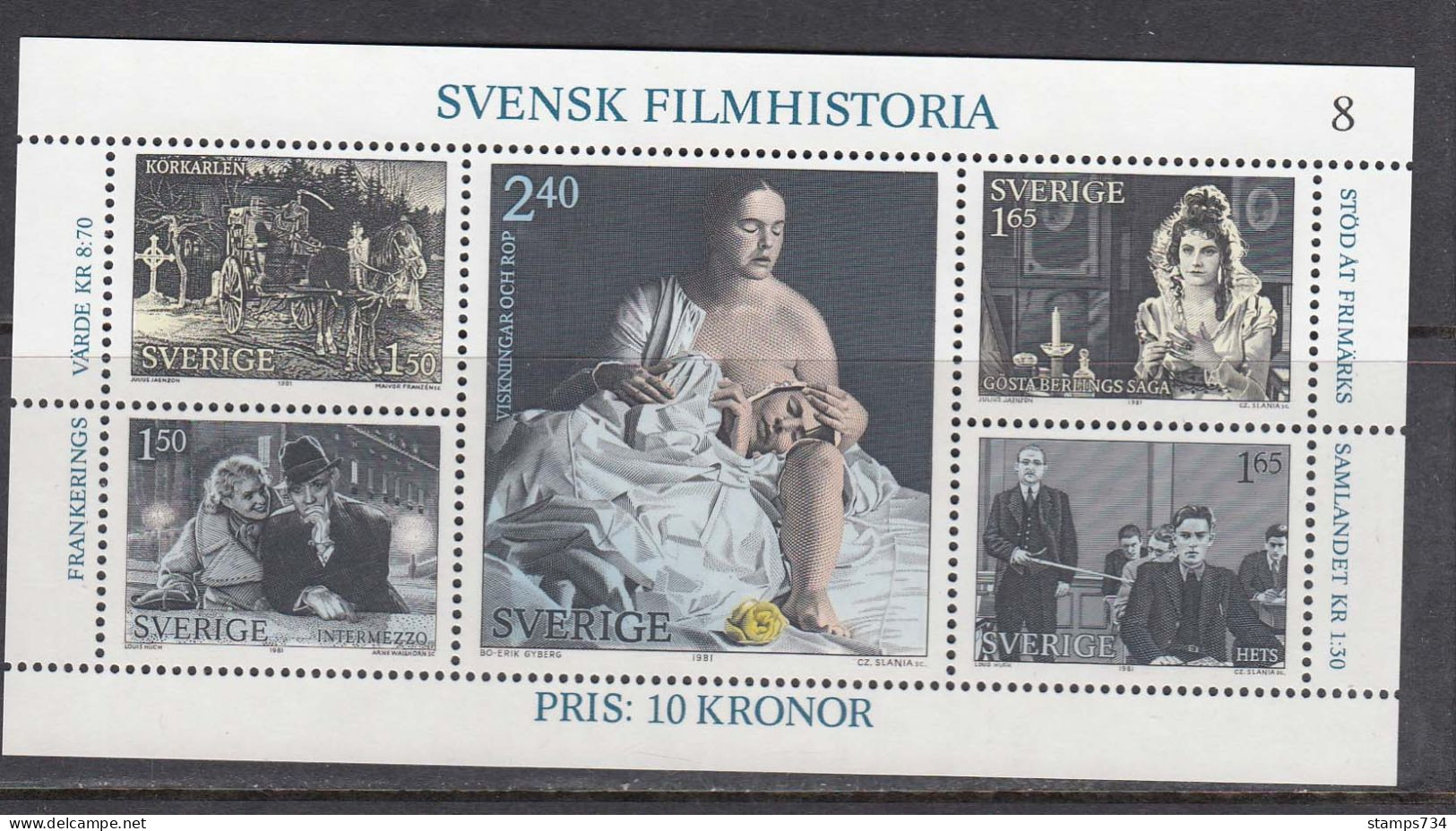 Schweden 1981 - Schwedische Kino, Block 9, MNH** - Blocks & Sheetlets