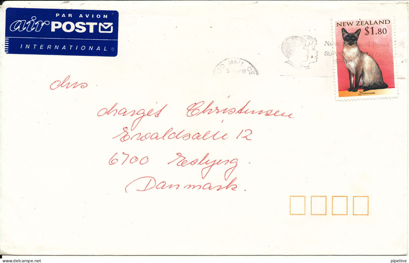 New Zealand Cover Sent To Denmark Single Franked CAT - Covers & Documents