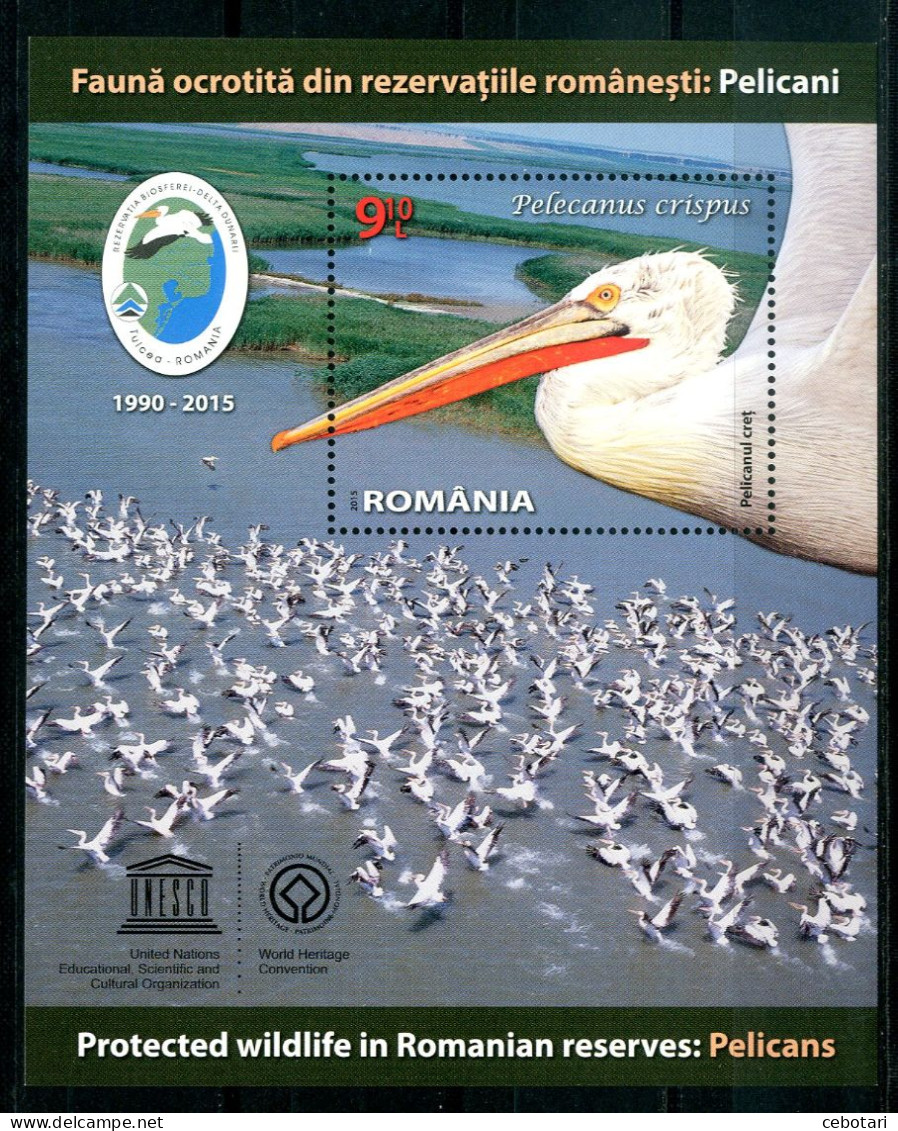 ROMANIA 2015** - Uccelli / Birds - Pellicano - Miniblock MNH. - Pelicans