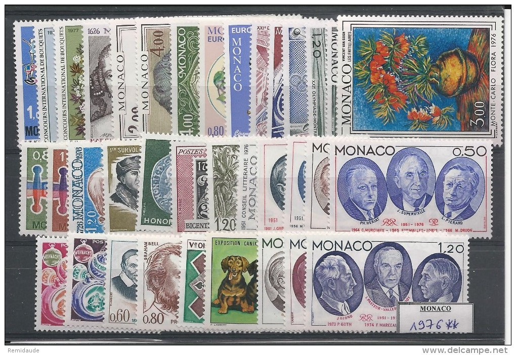 MONACO - 1976 - ANNEE COMPLETE ** - COTE YVERT = 70 EUR. - 36 TIMBRES - Années Complètes