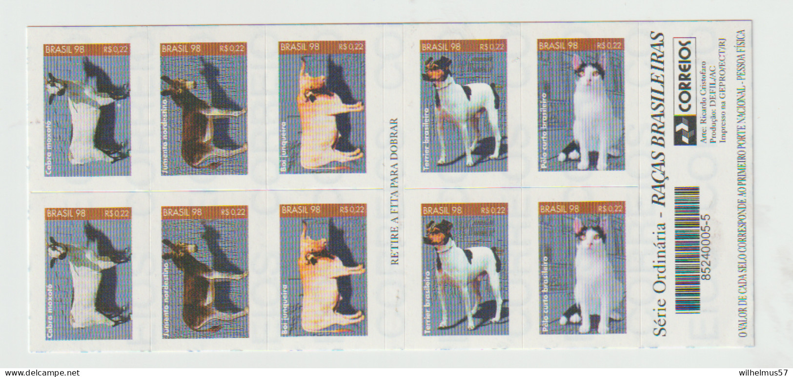 Brasil 1998 Stamp Booklet Brasilian Animals MNH - Carnets