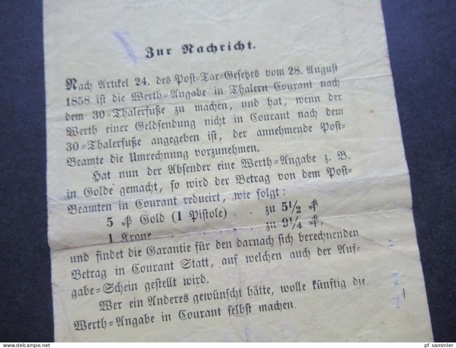 AD 1862 Hannover Aufgabe Schein Königl Post Administration Franco 5 Pfennige blauer Stempel L1 Göttingen
