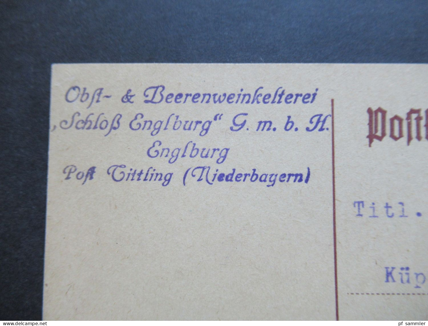 AD Bayern Ganzsache Aufdruck Freistaat Bayern Absenderstempel Obst & Beerenweinkelterei Schloß Englburg Post Tittling - Postal  Stationery