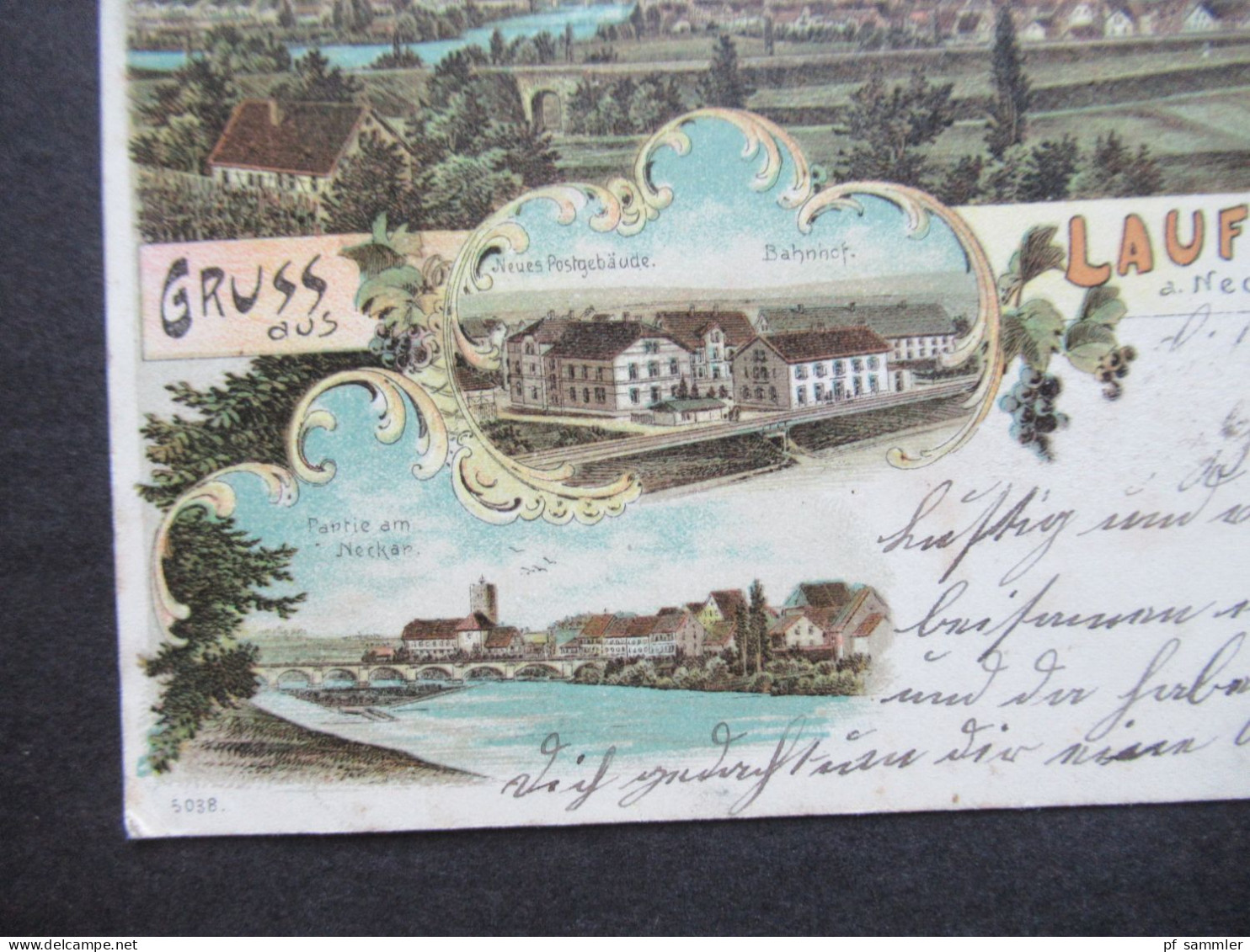 AK Litho 1899 Mehrbild AK AD Württemberg Gruss Aus Laufen Am Neckar / Neues Postgebäude Cement Werk, Bahnhof Usw. - Storia Postale