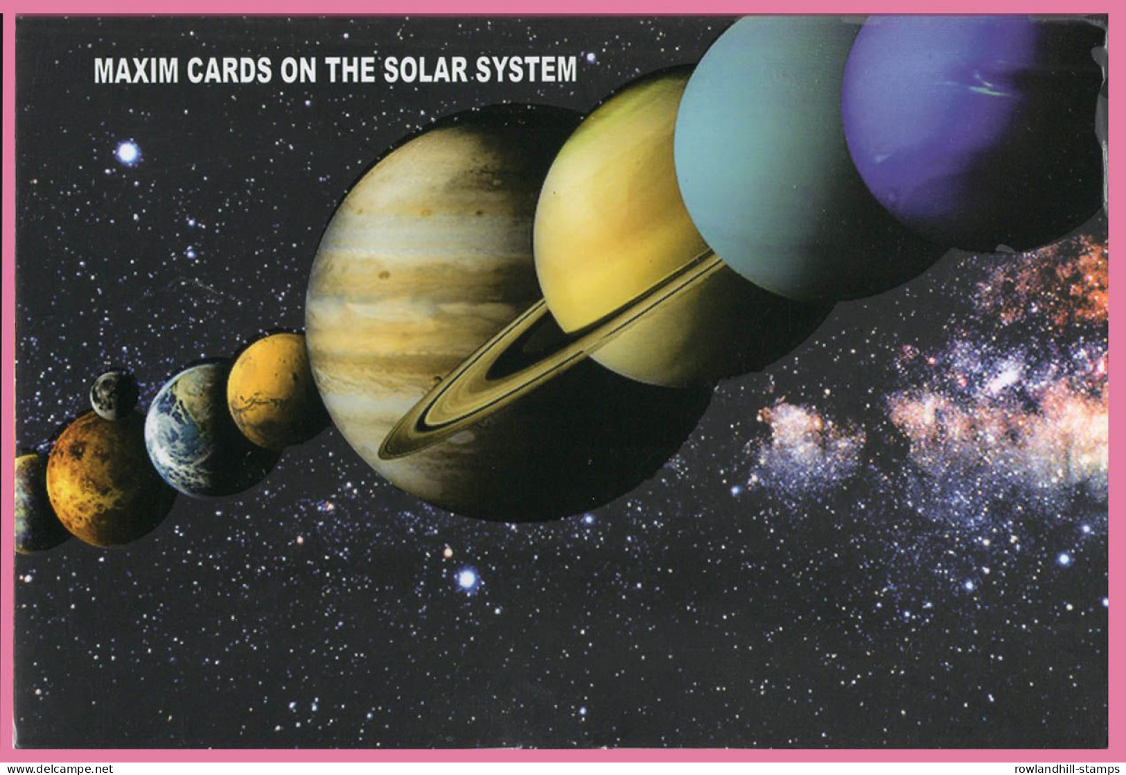 India, 2018 - 2019, Set of 8 MAXIM CARDS on THE SOLAR SYSTEM, Stamped and WHITE colour Cancellation, Planet, Space, A23