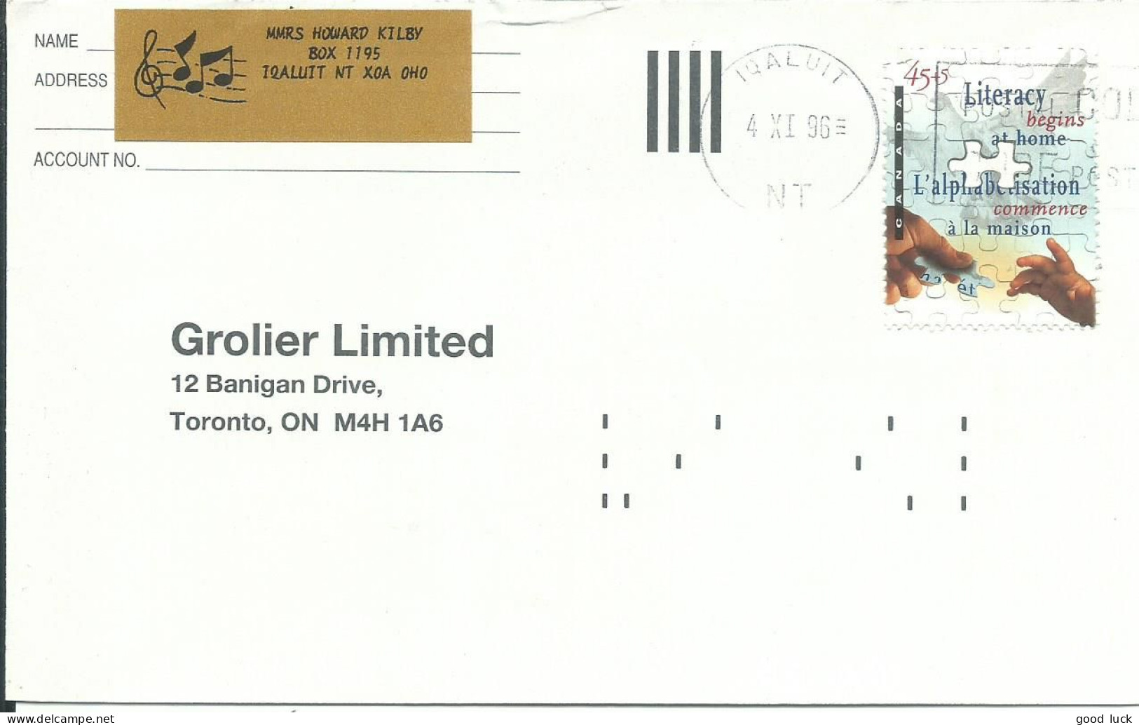 CANADA 45c IQALUIT POUR TORONTO ( CANADA ) DE 1996 LETTRE COVER - Storia Postale