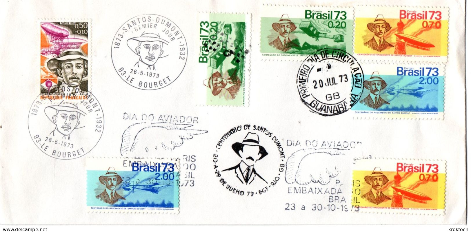 Santos Dumont - Rio Guanabara & Le Bourget 1973 - Storia Postale