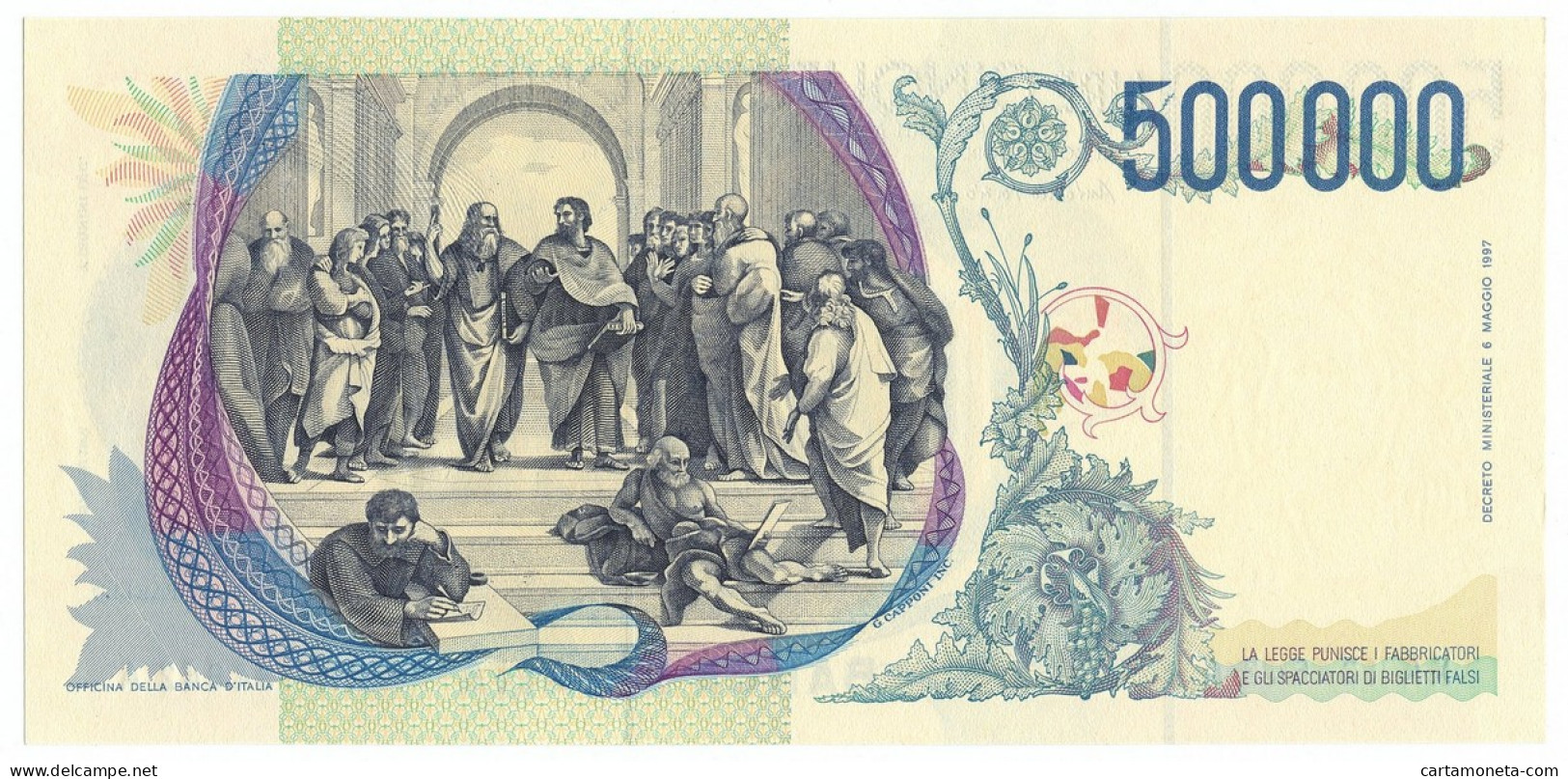 500000 LIRE BANCA D'ITALIA RAFFAELLO SERIE SOSTITUTIVA XA 25/07/2001 FDS-/FDS - Altri & Non Classificati