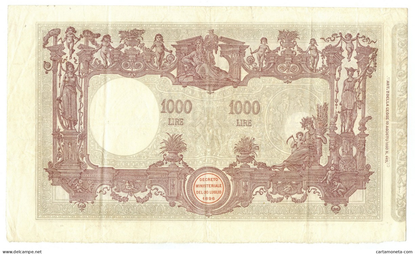 1000 LIRE BARBETTI GRANDE M MATRICE LATERALE TESTINA DECRETO 06/04/1917 BB/BB+ - Andere