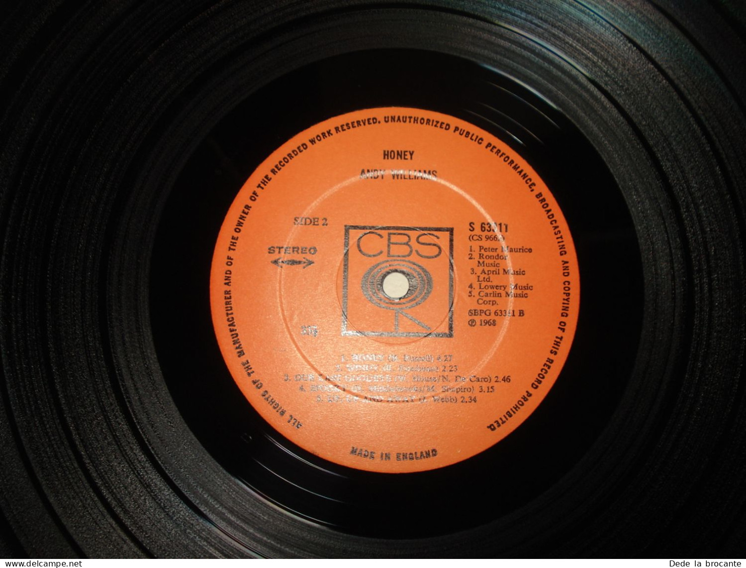 B7 / LP Andy Williams – Honey - CBS -  63311 - England - 1968  M/M - Jazz