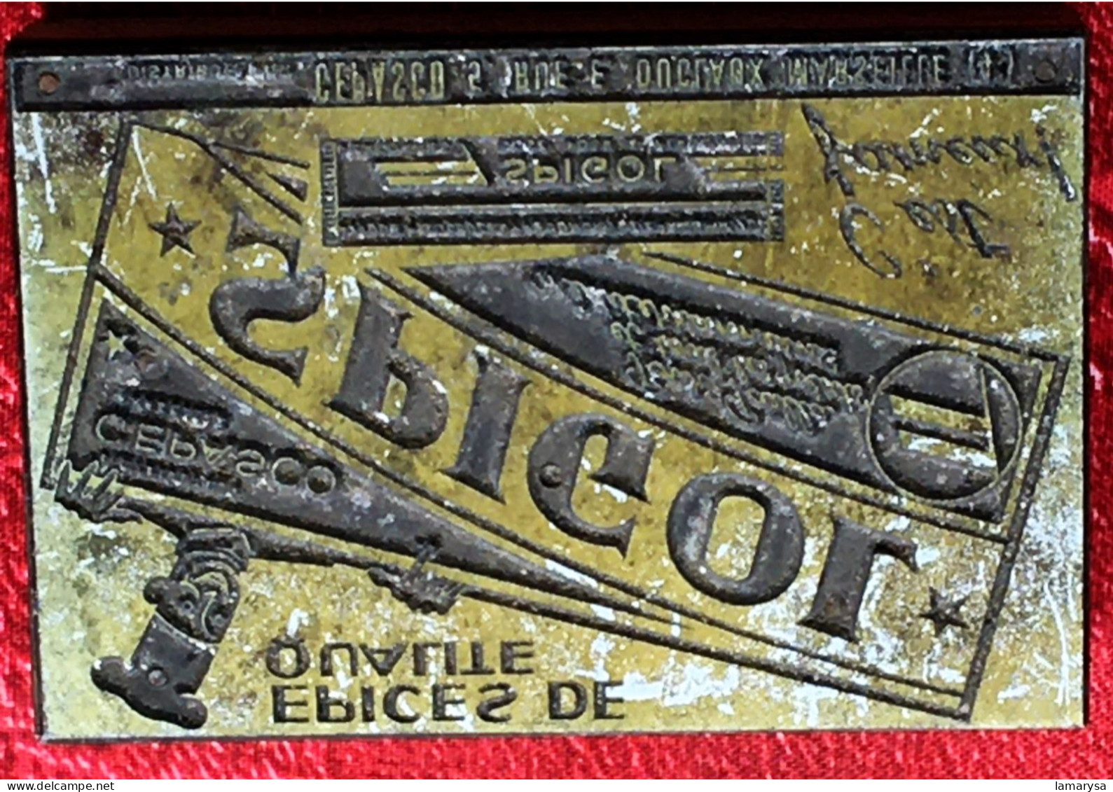 Spigol épices Safran-Plaque D'Imprimerie Vintage-Publicité-Tampon Publicitaire-Marseille-pr étiquète Scrapbooking-déco - Altri & Non Classificati