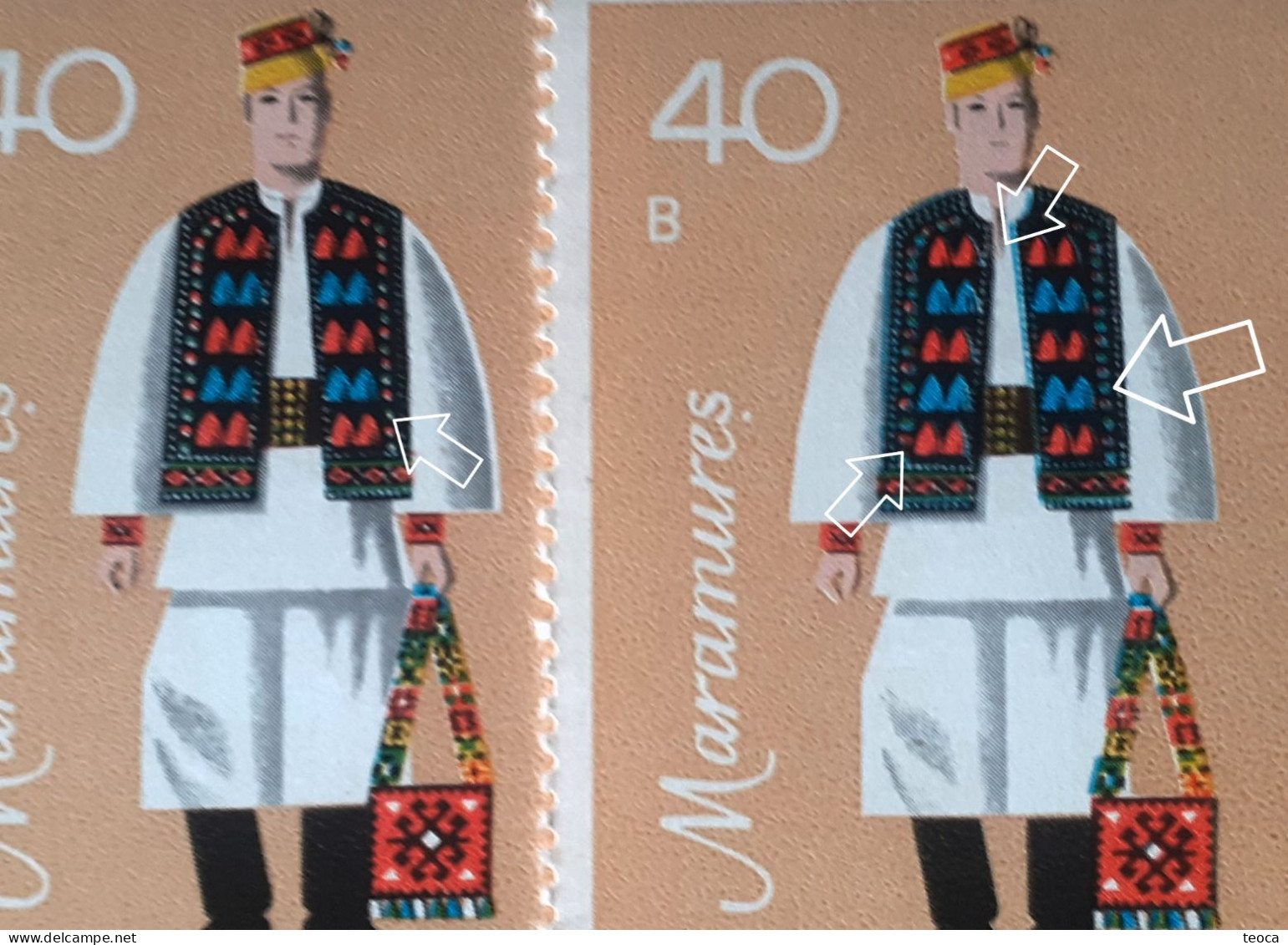 Stamps Errors Romania 1979 # Mi 3659 Traditional Folk Costumes Of The Maramures , Printed With Multiple Printing Errors - Variedades Y Curiosidades