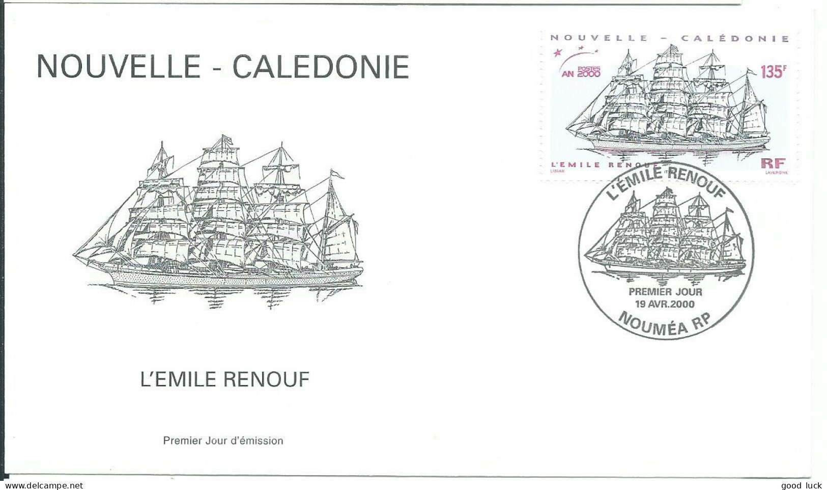 NOUVELLE CALEDONIE 135F SUR FDC BATEAU " RENOUF " NOUMEA DE 2000  LETTRE COVER - Briefe U. Dokumente