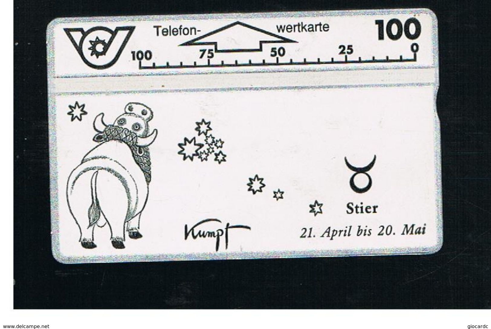 AUSTRIA - TELEKOM AUSTRIA L&G - 1995 HOROSCOPE, ZODIAC: BULL              -   USED - RIF. 10268 - Zodiaque