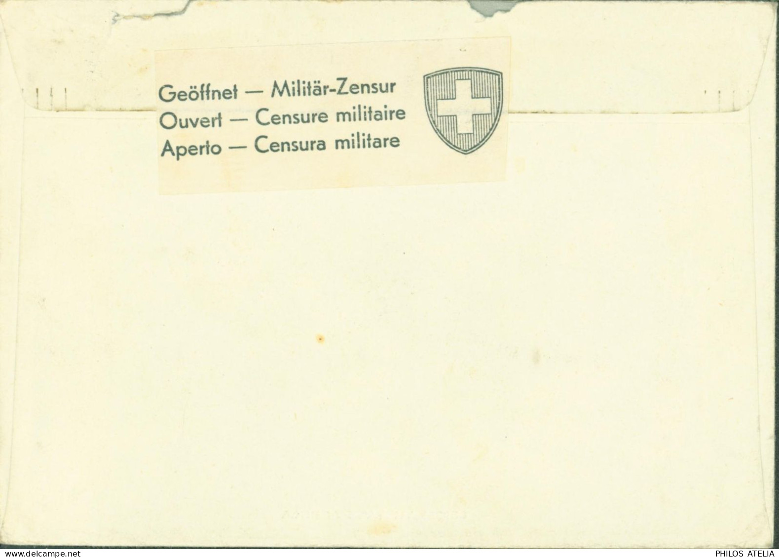 Cachet Camp Militaire D'internement Suisse Franc De Port Lichtensteig Guerre 40 FM Bande Censure Militaire Croix Suisse - Annullamenti