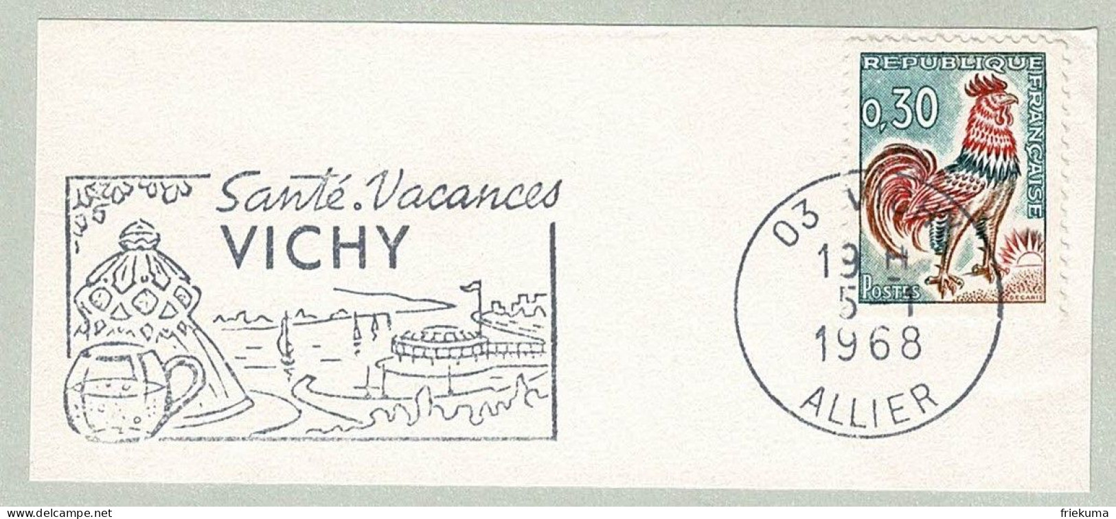 Frankreich / France 1968, Flaggenstempel Vichy, Thermalbad / Centre Thermal - Hydrotherapy