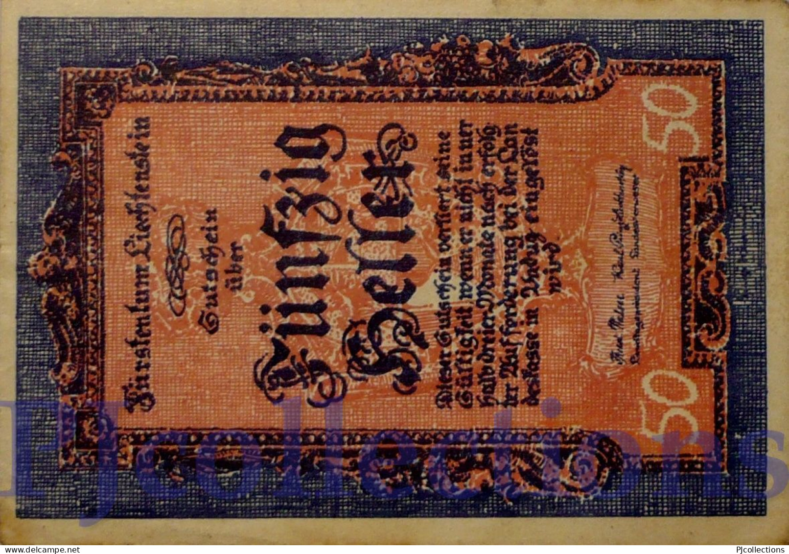 LIECHTENSTEIN 50 HELLER 1920 PICK 3 AUNC - Liechtenstein