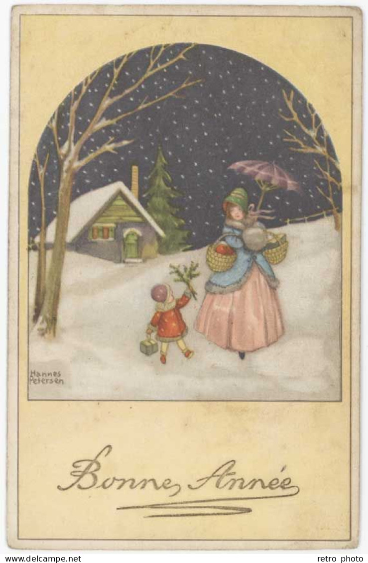 Cpa Signée Petersen - Bonne Année, Neige - Petersen, Hannes