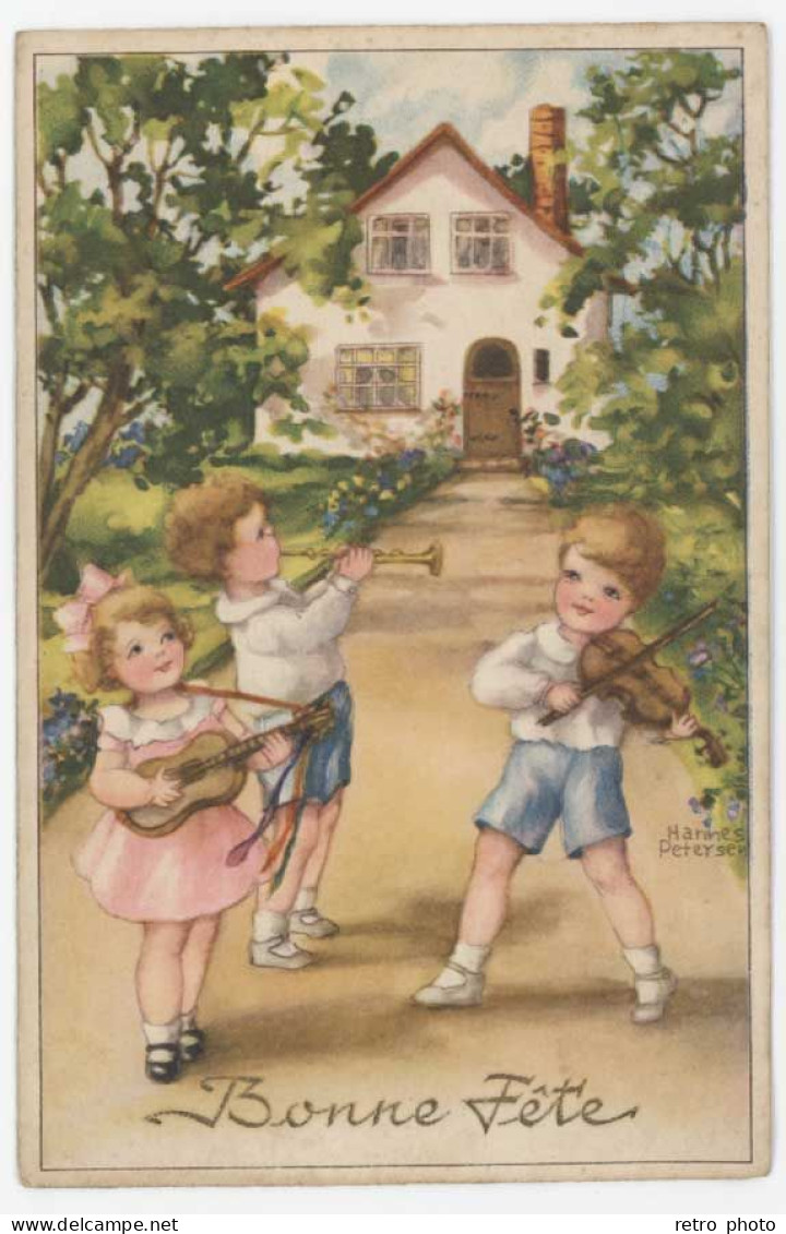 Cpa Signée Petersen - Bonne Fête, Enfant, Musique, Violon, Guitare ... - Petersen, Hannes