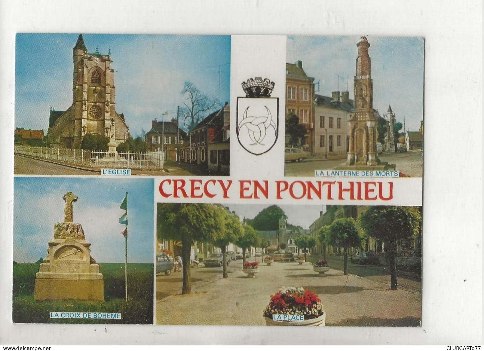 Crecy-en-Ponthieu (80) : 4 Vues Avec Blason Dont La Place En 1988 GF. - Crecy En Ponthieu