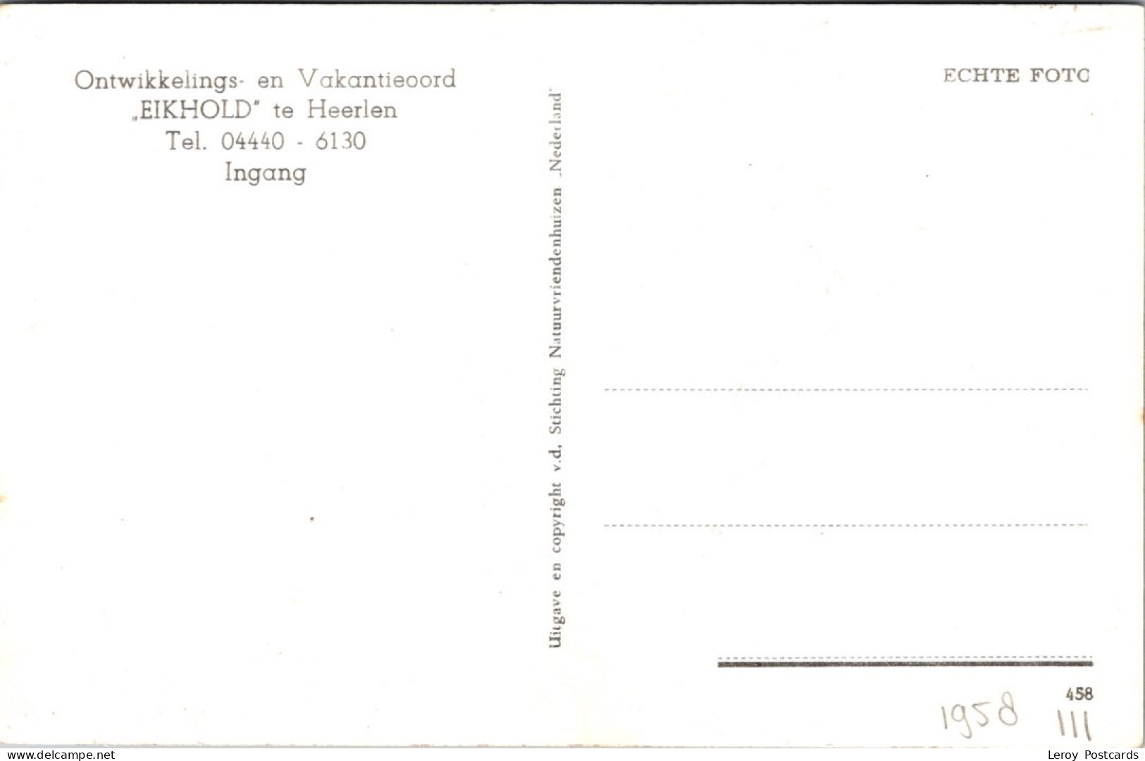 #3104 - Heerlen, Ontwikkelings- En Vakantieoord 'Eikhold' 1958 (LB) - Heerlen