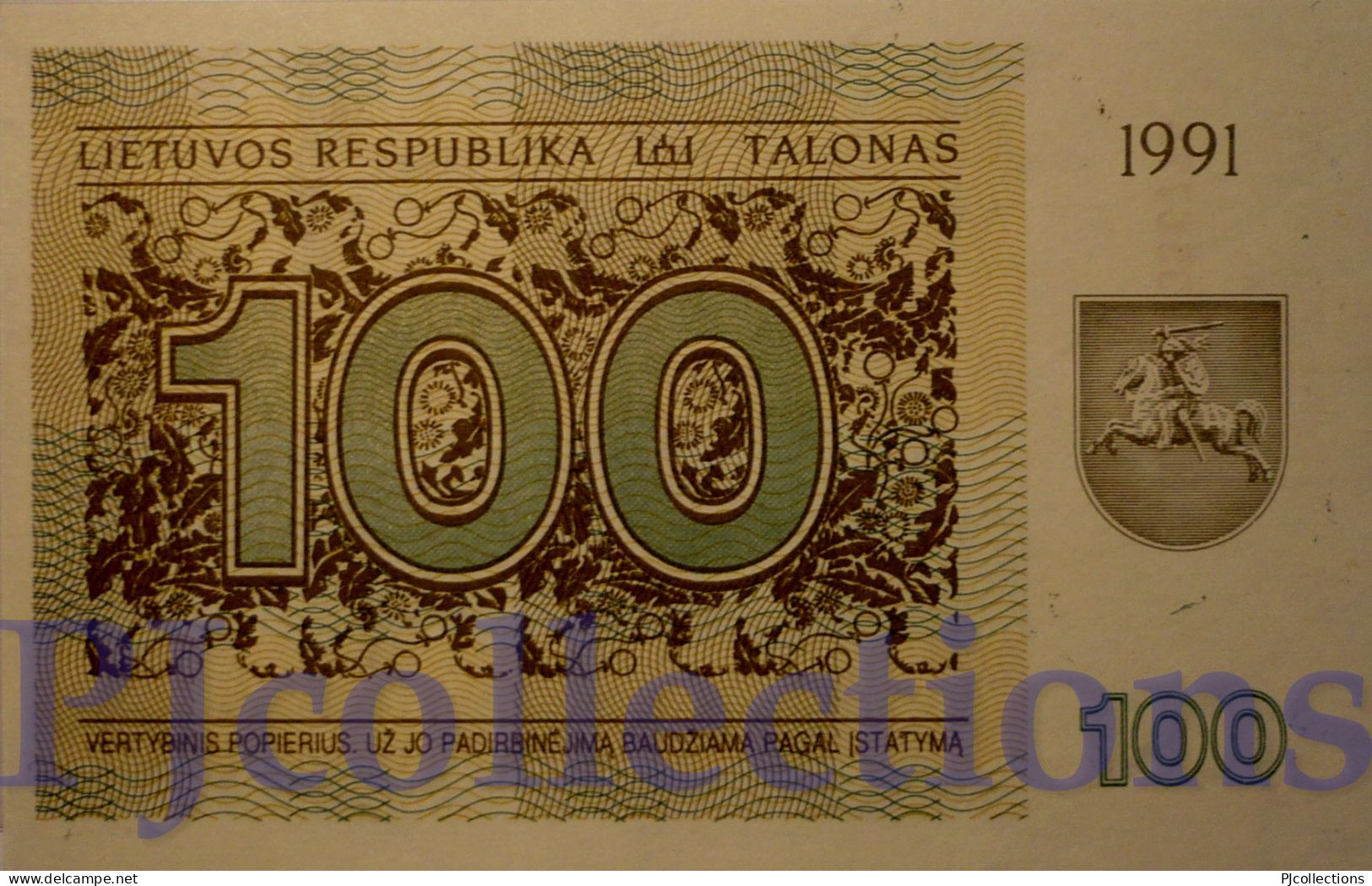 LITHUANIA 100 TALONAS 1991 PICK 38b UNC - Litouwen