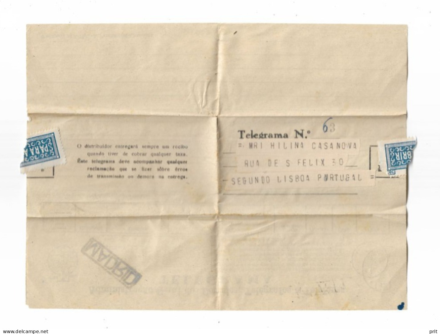 Telegram Telegrama From Tetuan Spanish Morocco Via Madrid To Lisbon Telegrafos Lisboa Portugal 1949 Rare Item - Briefe U. Dokumente