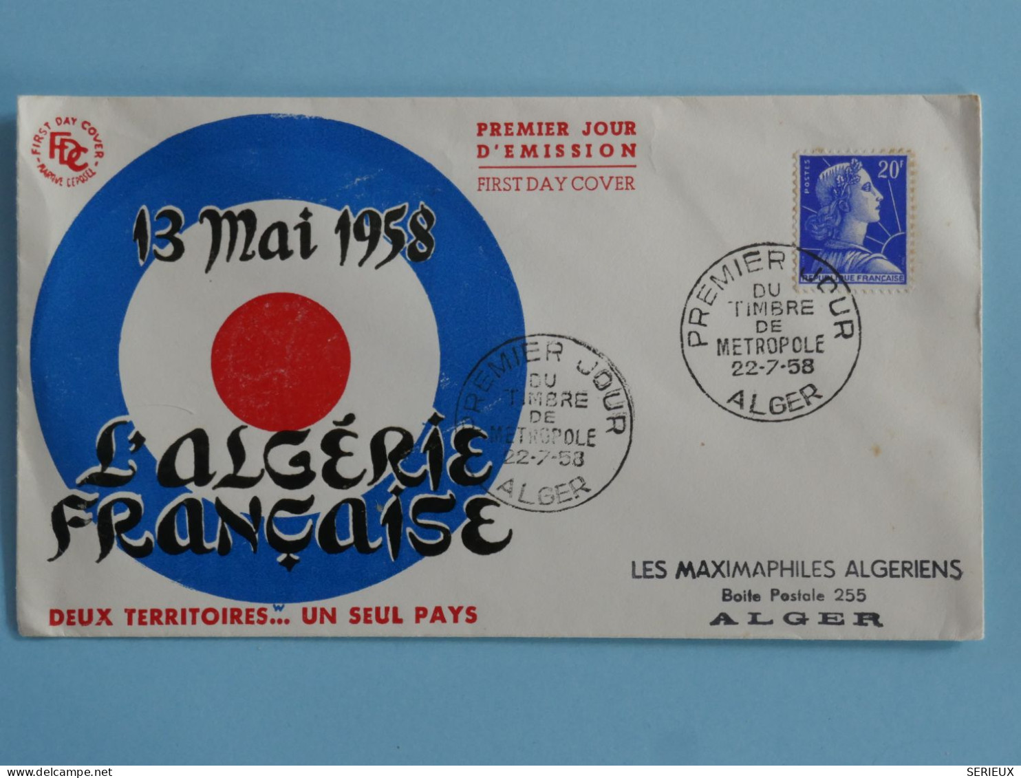 BU16 ALGERIE FRANCE BELLE  LETTRE FDC  1958 ALGER  + AFF.  PLAISANT ++ - FDC
