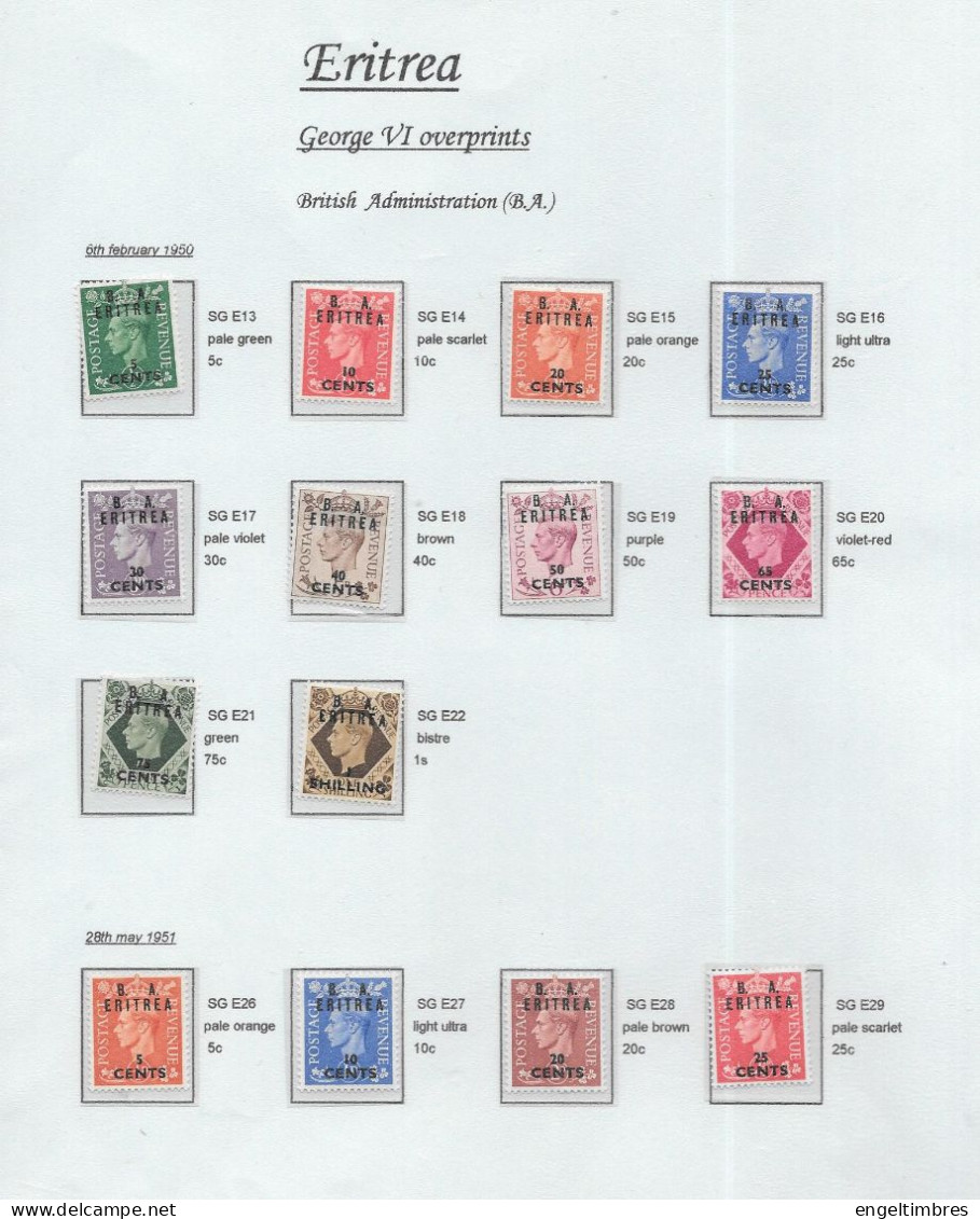 George Vl  Low Values (14) Overprinted     B. A. Eritrea  MINT - Unused Stamps