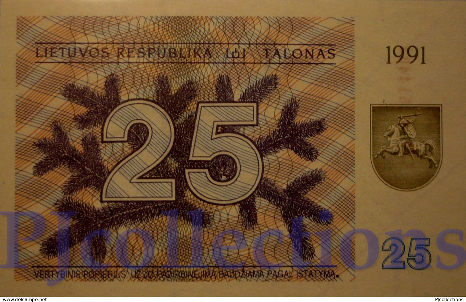 LITHUANIA 25 TALONAS 1991 PICK 36b UNC - Lituania