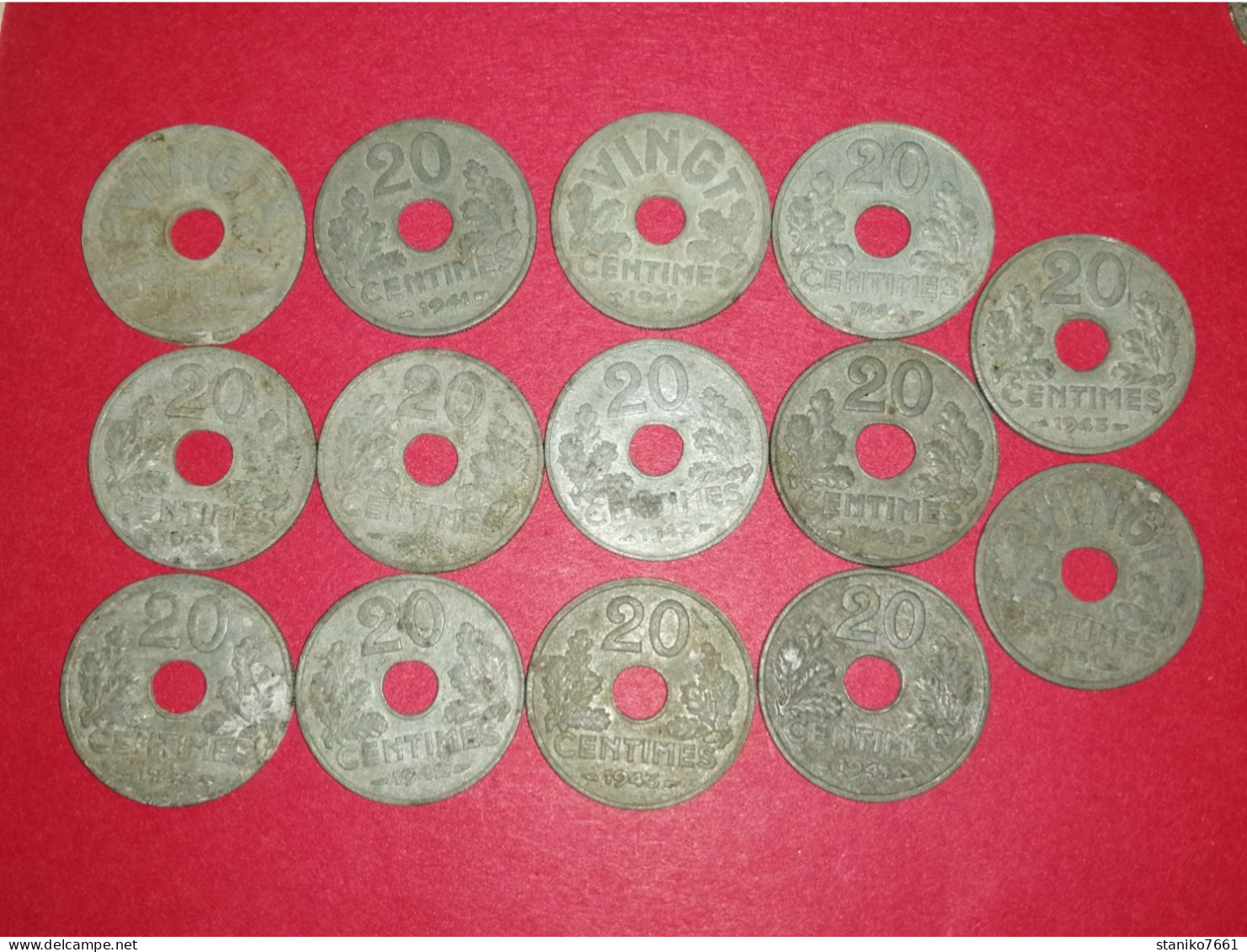 14 Monnaies Françaises 20 Et Vingt Centimes ETAT FRANCAIS 1941 1942 1943 ZING Non Nettoyé Voir Photos - 20 Centimes