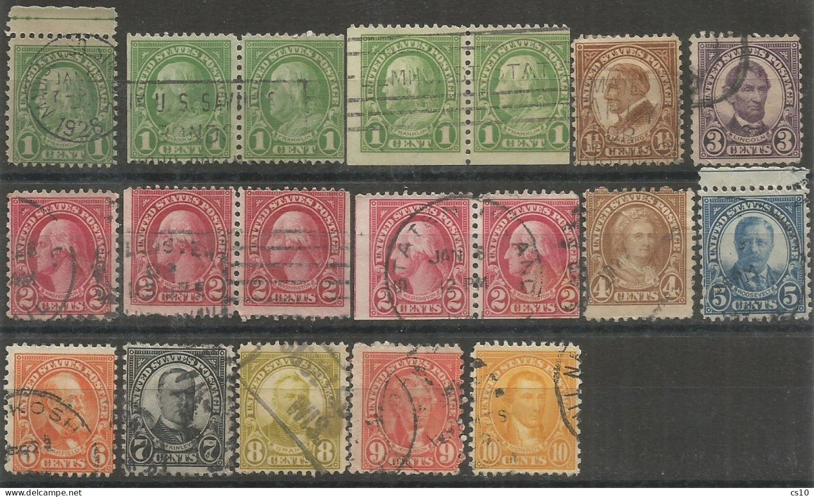 USA 1926/28 Prexies Rotary Stamps  Perf.11x10.5 Cpl 11v Set SC.#632/42 VFU Incl. C1+c2 From BKLT 2+2, 3+3 Pairs !!! - Full Years