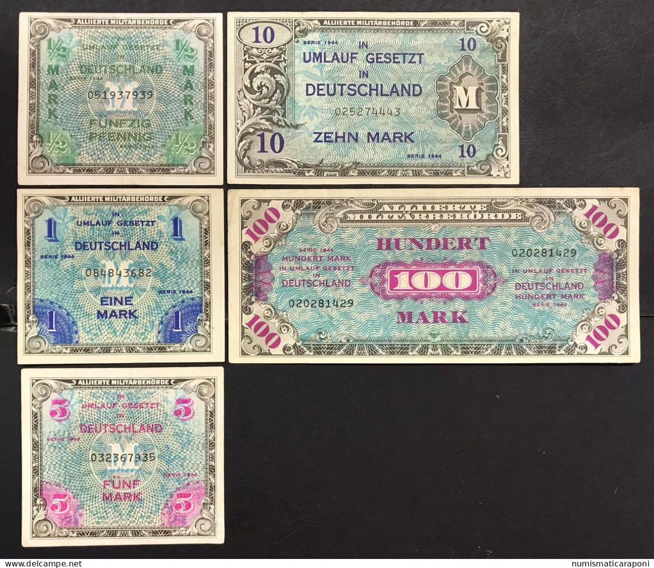 GERMANIA GERMANY ALLIED OCCUPATION WW2 1/2 + 1 + 5 + 10 + 100 MARK 1944  LOTTO 4589 - Other & Unclassified