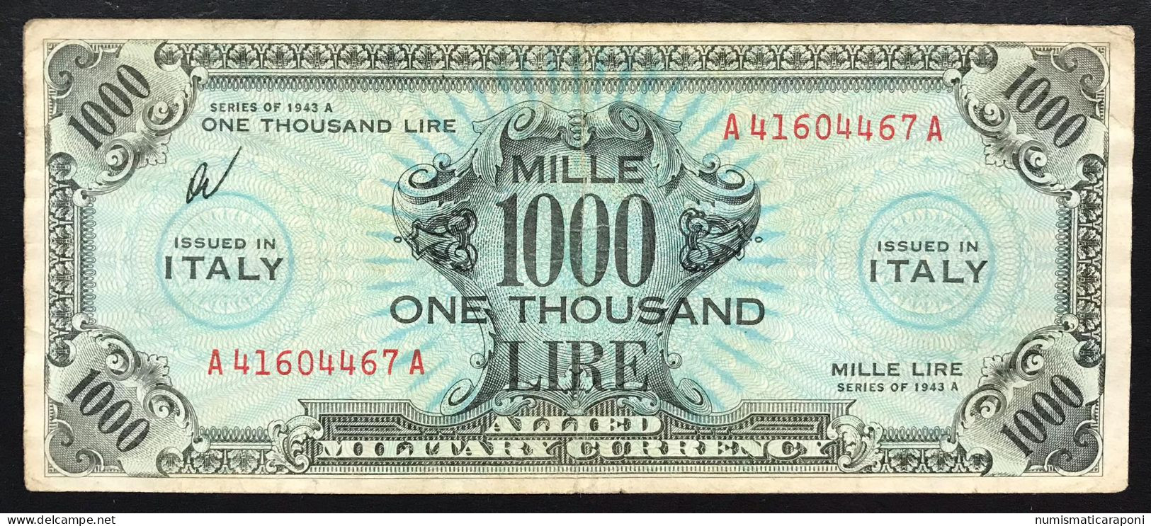 1000 AM LIRE SERIE BILINGUE A....A 1943 RARO Mb+ LOTTO 4411 - 2. WK - Alliierte Besatzung