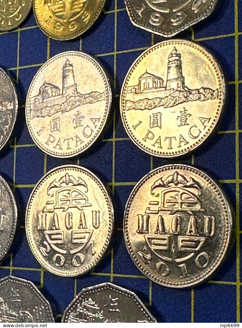 MACAU 1993 - 2010 COLLECTION OF 12 COINS, MOSTLY UNC+AUNC+VERYFINE USED. PHOTOS SHOWING BOTH SIDE OF THE COINS