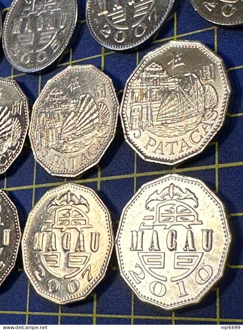 MACAU 1993 - 2010 COLLECTION OF 12 COINS, MOSTLY UNC+AUNC+VERYFINE USED. PHOTOS SHOWING BOTH SIDE OF THE COINS