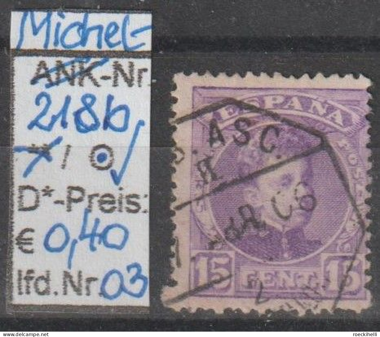 1905 - SPANIEN - FM/DM "K. Alfons XIII A. Kadett" 15 C Violett - O Gestempelt - S.Scan (218bo 01-04 Esp) - Usados