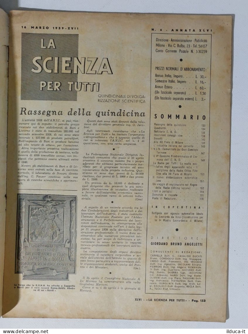 I115594 LA SCIENZA PER TUTTI A. XLVI N. 6 - Industria Italiana Cemento - Textes Scientifiques