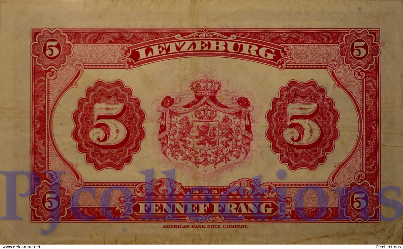 LUXEMBOURG 5 FRANCS 1944 PICK 43b VF - Lussemburgo