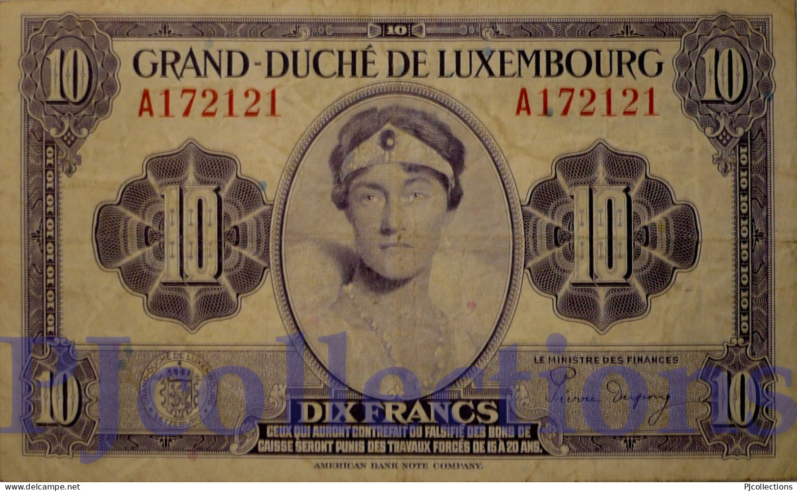 LUXEMBOURG 10 FRANCS 1944 PICK 44a VF - Lussemburgo