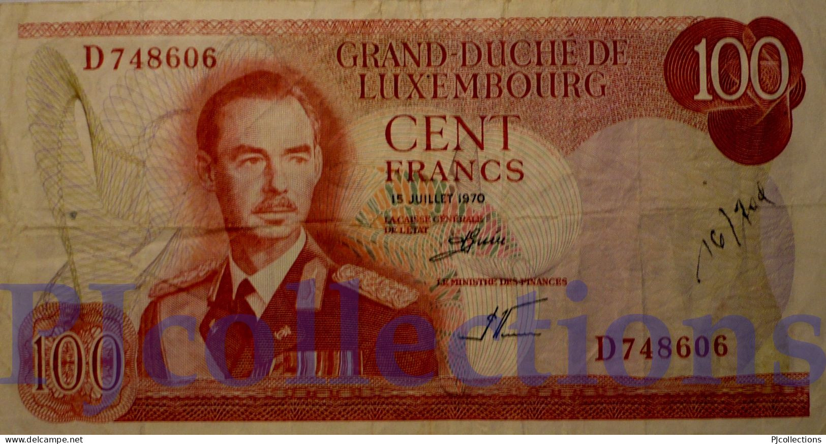 LUXEMBOURG 100 FRANCS 1970 PICK 56a VF W/GRAFFITI - Luxemburg