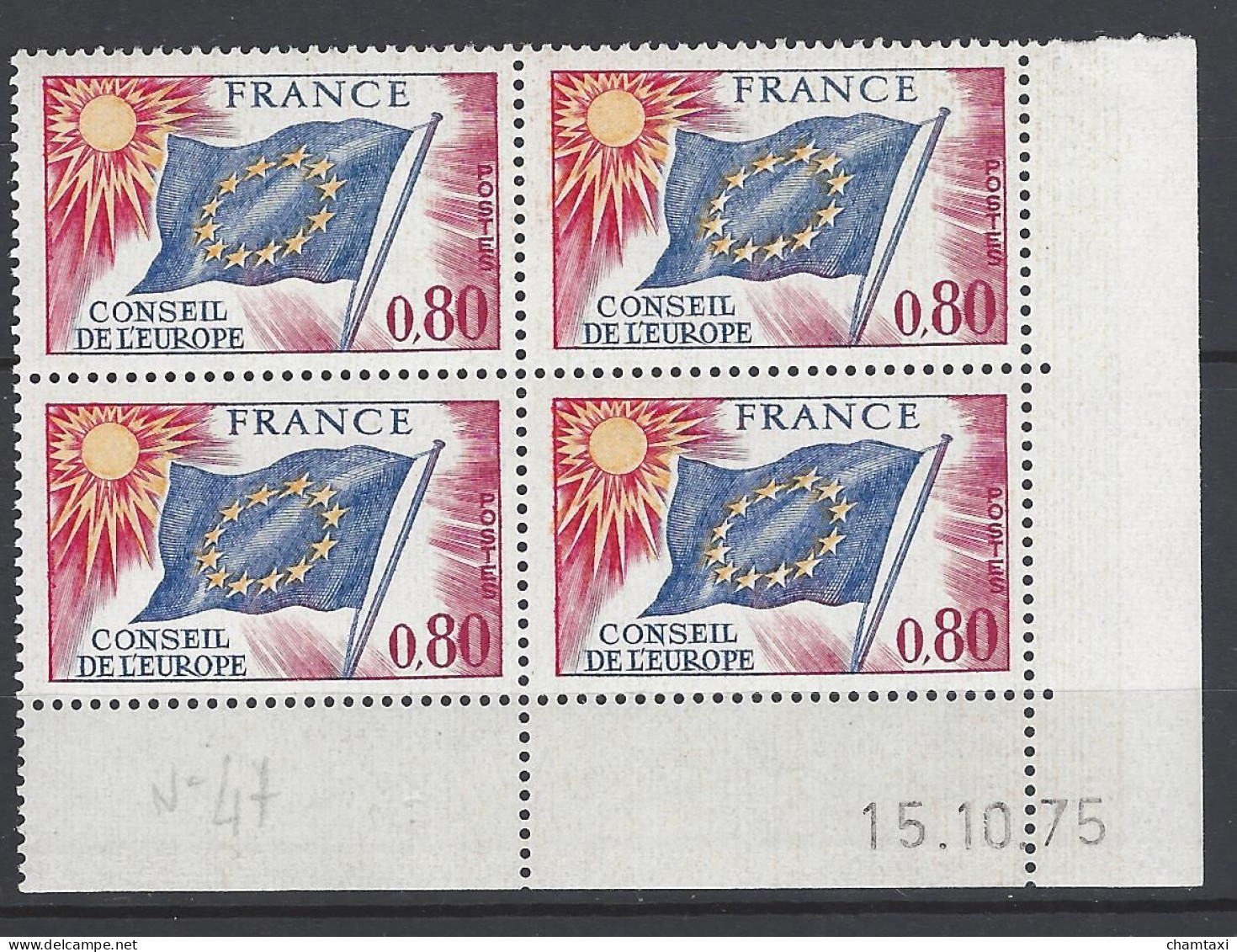 CD 47 FRANCE 1975 TIMBRE SERVICE CONSEIL DE L EUROPE DRAPEAU TYPE 1958 1959  COIN DATE 47 : 15 / 10 / 75 - Officials