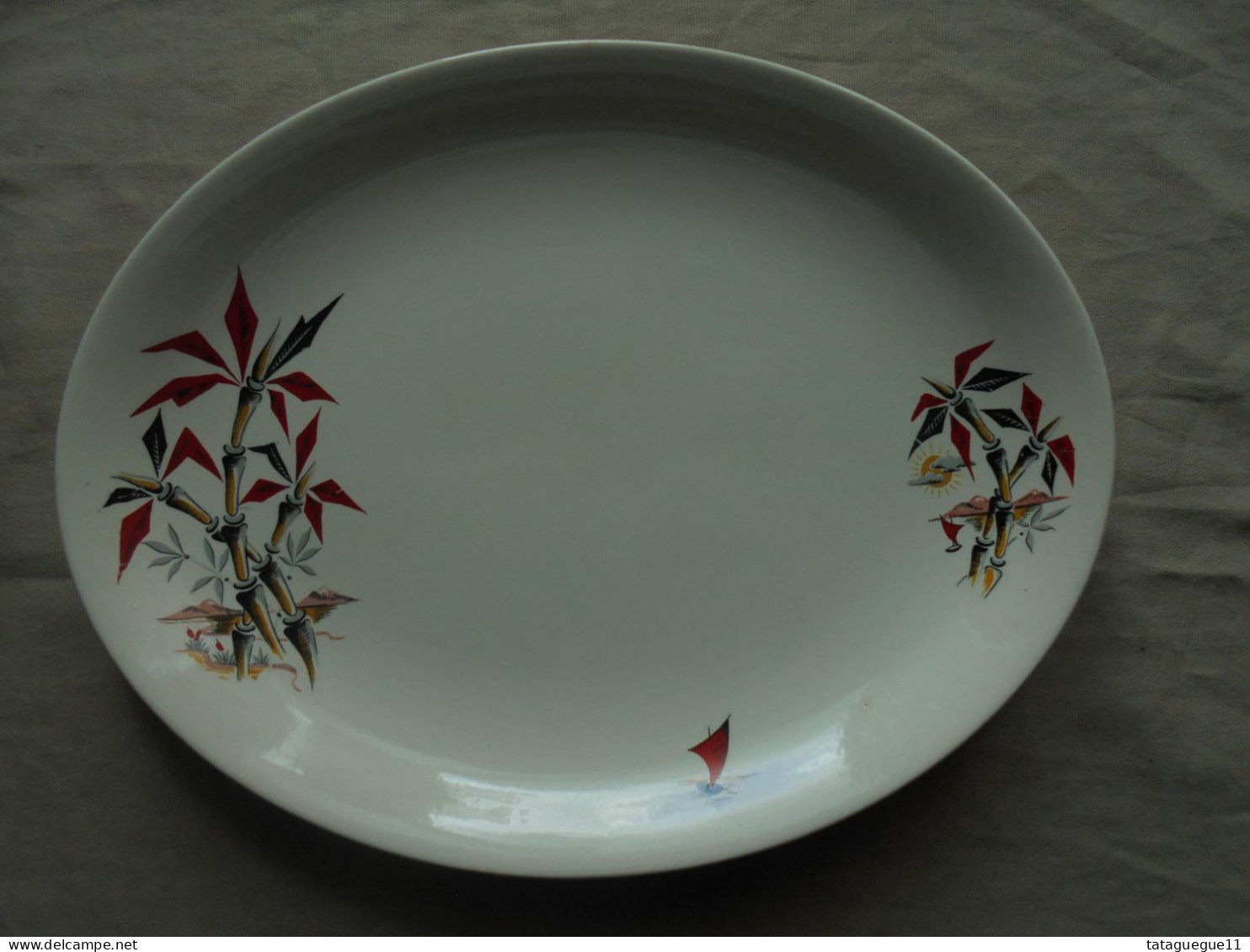 Ancien - Plat De Service Ovale Bambou Washington Pottery LTD England - Zonder Classificatie